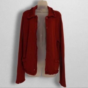 Vintage Chadwicks red long sleeve cardigan with raw edge size Extra Large